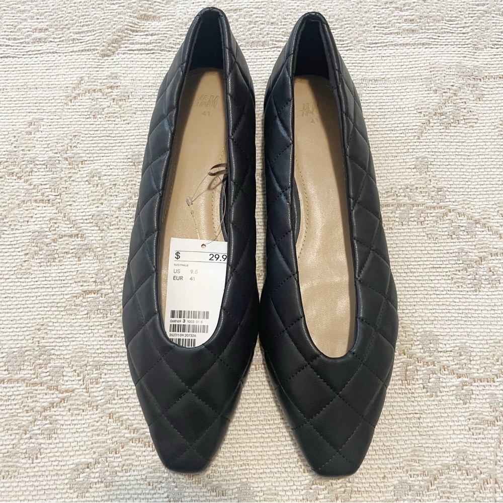 H&M Black Quilted Faux Leather Flats Size 9.5 / EU 41